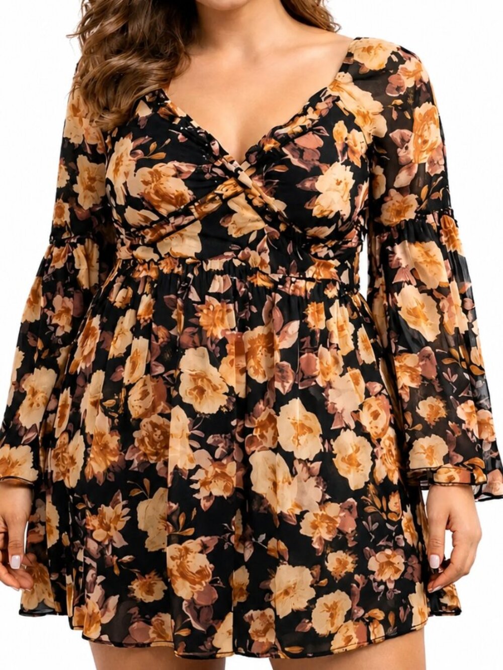 Medium floral blouse. V-neck Floral flowy top. Shirtdress w/ lining.  Boho Flowy